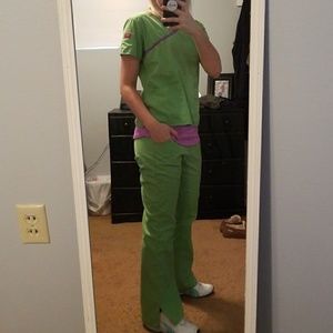 Lime green and purple Dickies scrubs